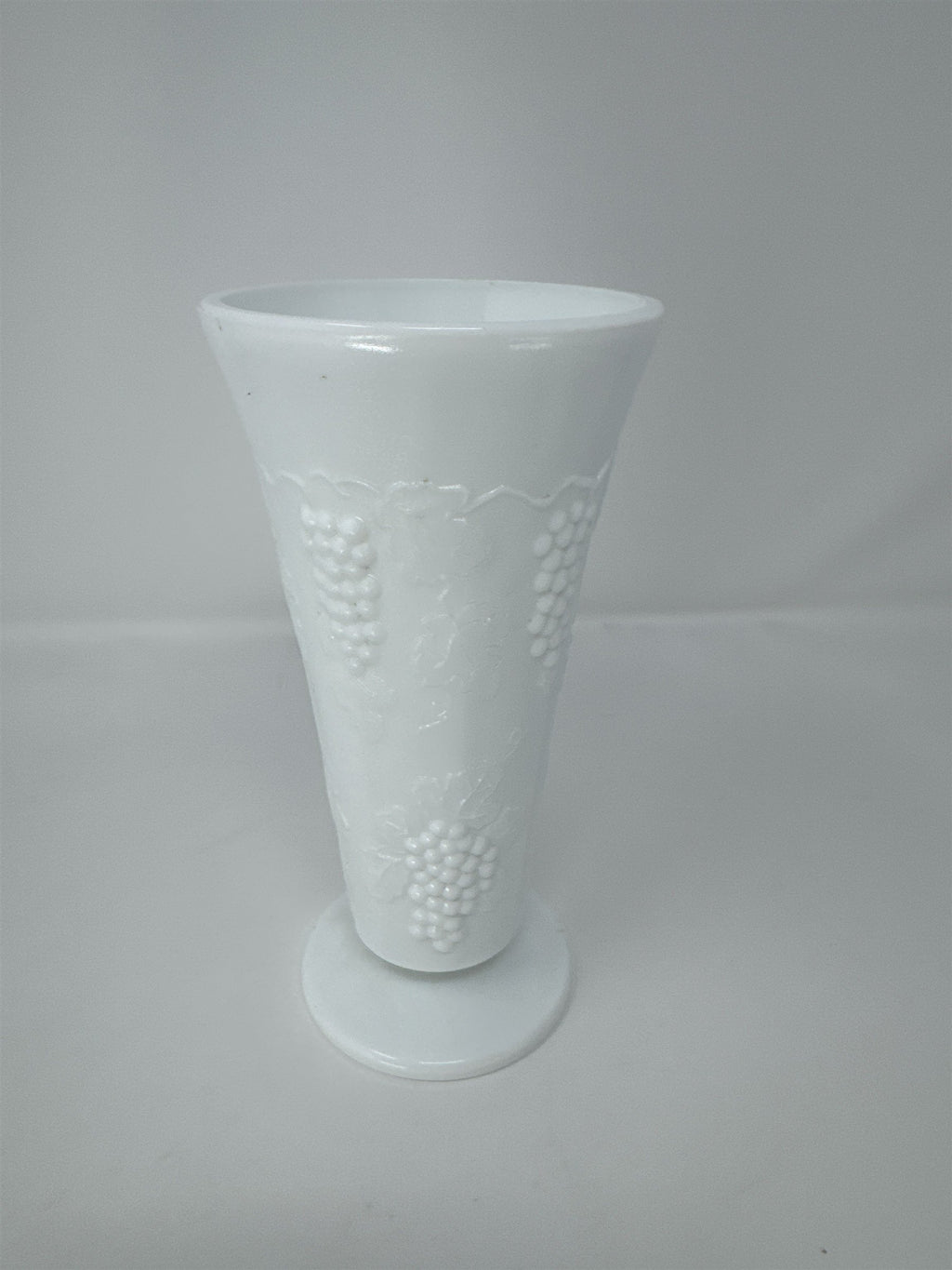 Vtg 7.5" Harvest Grape Milk Glass Vase Paneled Footed Mid Century Modern MCM