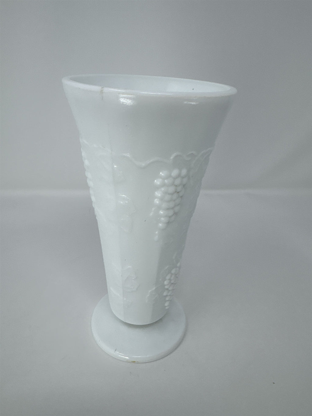 Vtg 7.5" Harvest Grape Milk Glass Vase Paneled Footed Mid Century Modern MCM