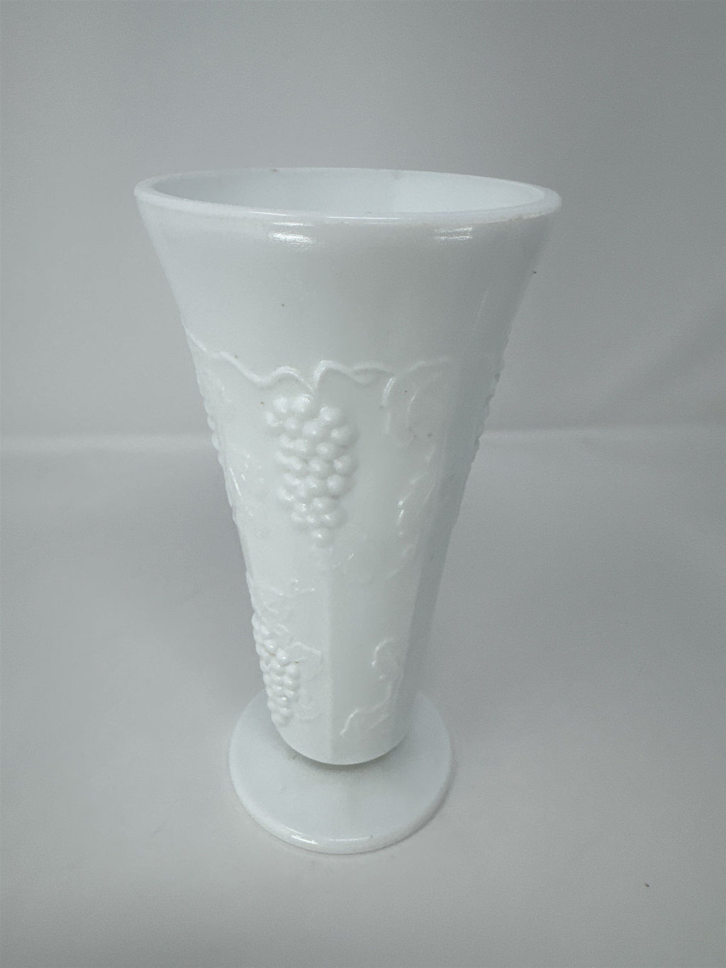 Vtg 7.5" Harvest Grape Milk Glass Vase Paneled Footed Mid Century Modern MCM