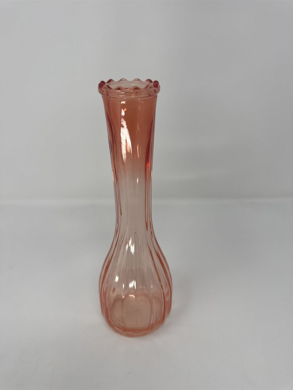 Vtg Jeannette Peach Color Ribbed Bud Vase 8.5" Flash Glass MCM