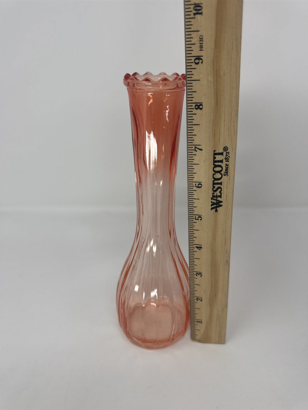 Vtg Jeannette Peach Color Ribbed Bud Vase 8.5" Flash Glass MCM