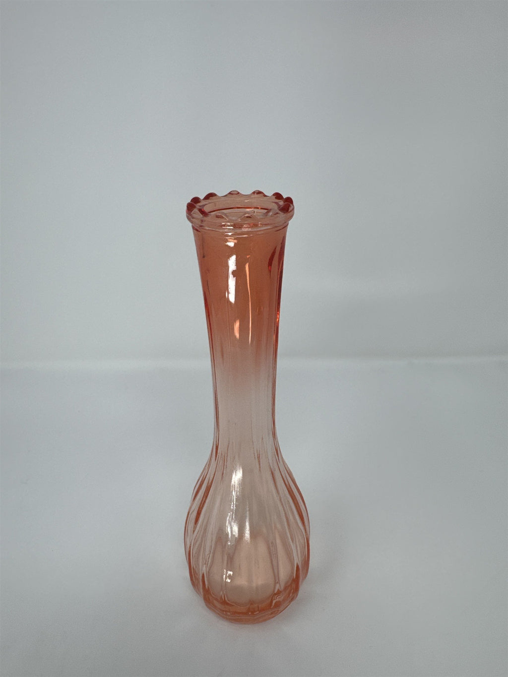 Vtg Jeannette Peach Color Ribbed Bud Vase 8.5" Flash Glass MCM