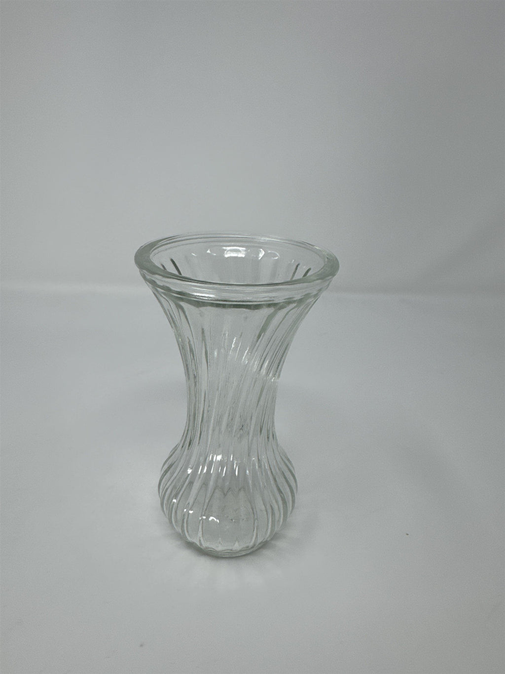 Vtg 5.5" Hoosier Glass 4067 Clear Swirl Ribbed Bud Vase MCM Flower Decoration