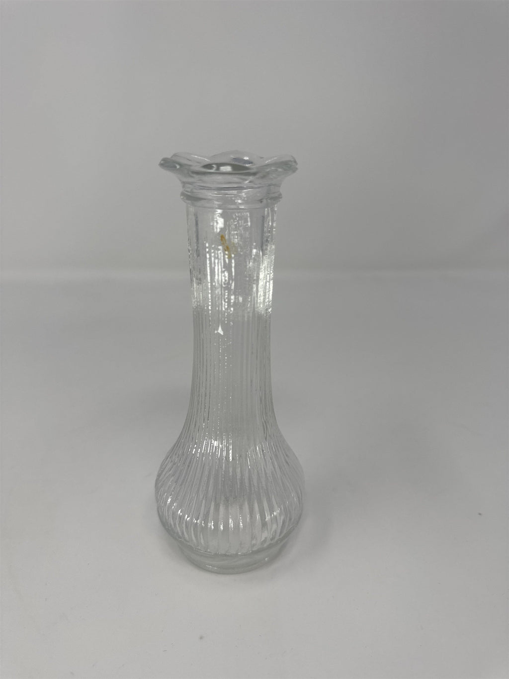 Vtg 6" Randall Clear Glass Ribbed Bud Vase Scalloped Flower Petal Rim MCM Art