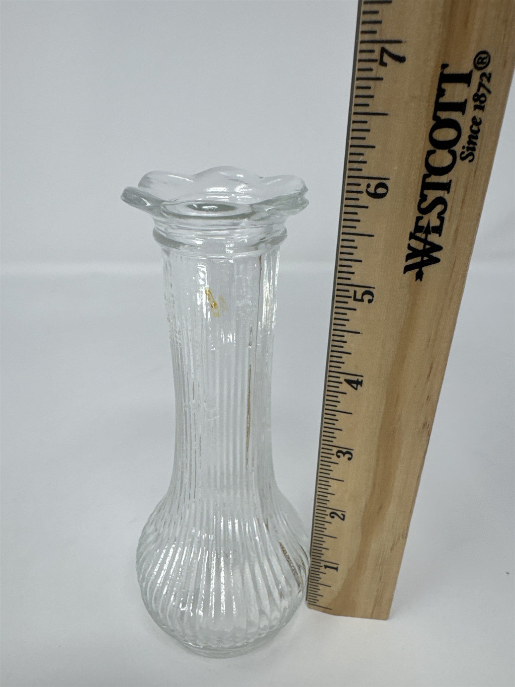 Vtg 6" Randall Clear Glass Ribbed Bud Vase Scalloped Flower Petal Rim MCM Art