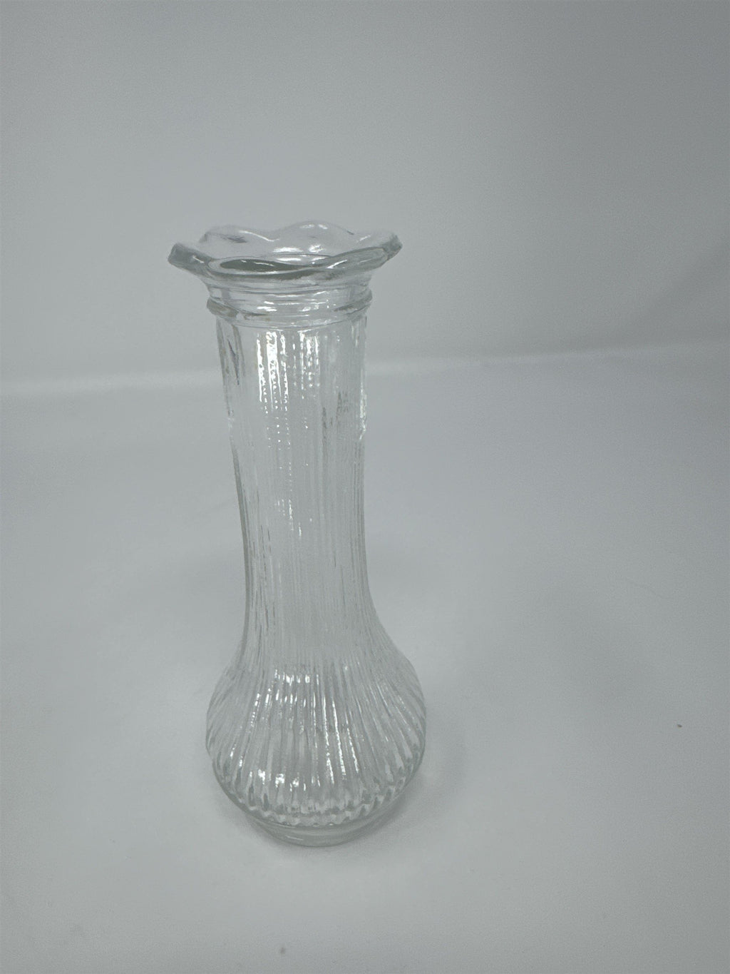 Vtg 6" Randall Clear Glass Ribbed Bud Vase Scalloped Flower Petal Rim MCM Art