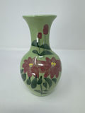 Vtg 6" Hand Painted Ceramic Bud Vase Green Pink Floral Flower MCM Folk Art
