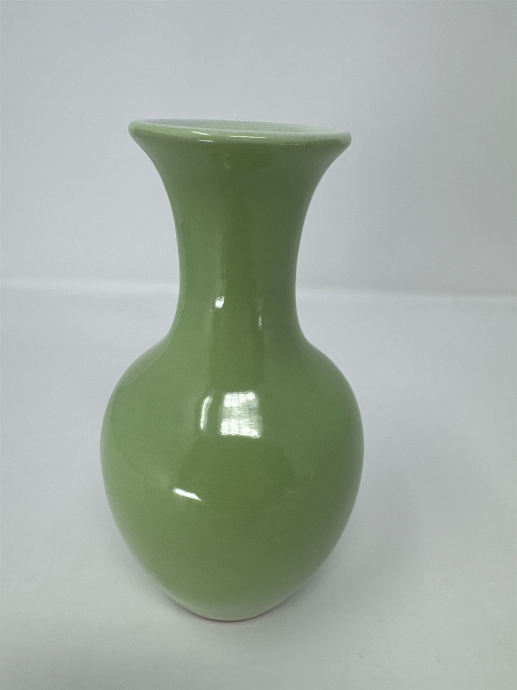 Vtg 6" Hand Painted Ceramic Bud Vase Green Pink Floral Flower MCM Folk Art