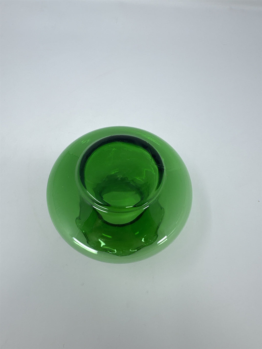 Vtg Emerald Green Glass Bud Vase Ruffled Rim Jack In Pulpit MCM Art Glass