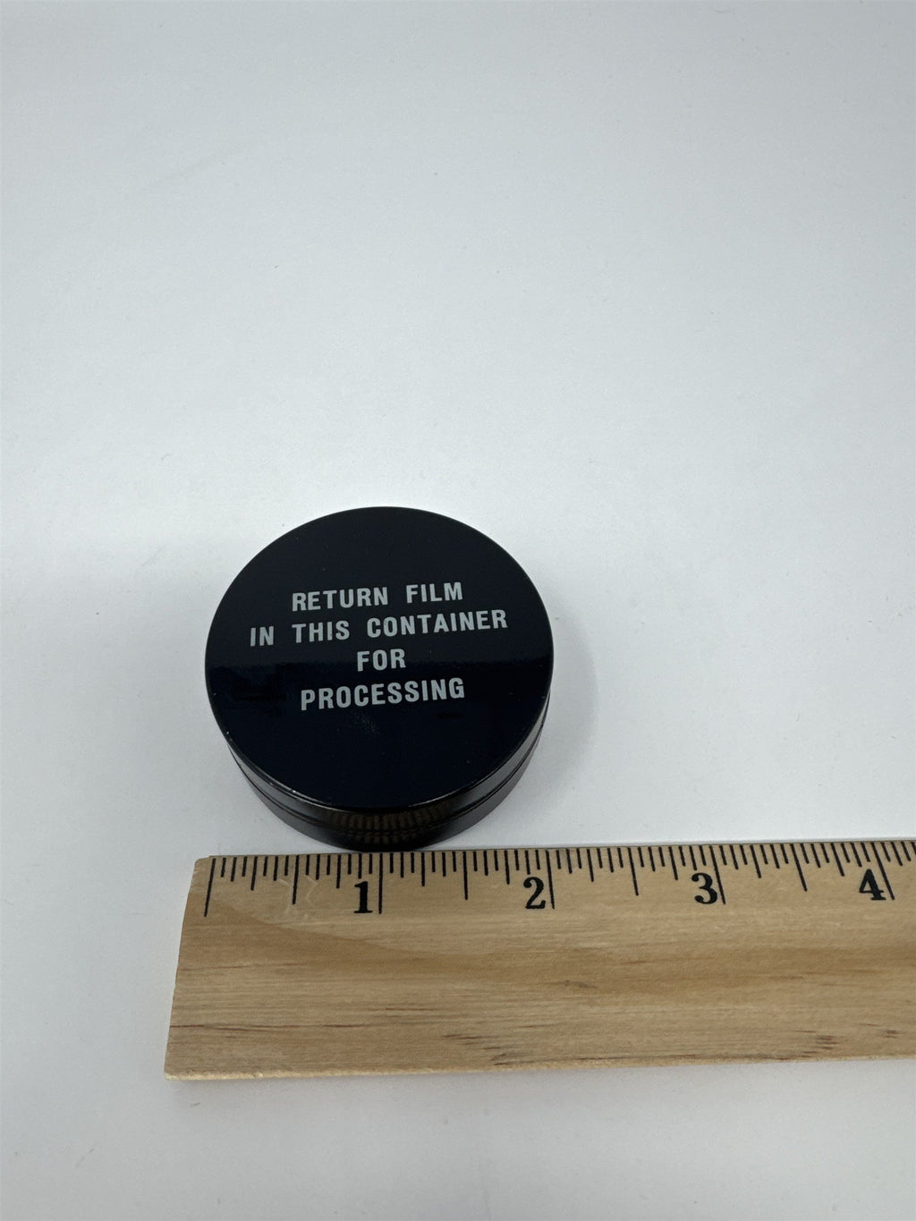 Vtg Metal Film Canister Round Black Return Container Processing Tin MCM