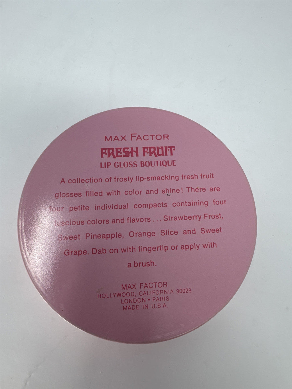 Vtg Max Factor Fresh Fruit Lip Gloss Boutique Empty Tin Pink Candy Makeup MCM