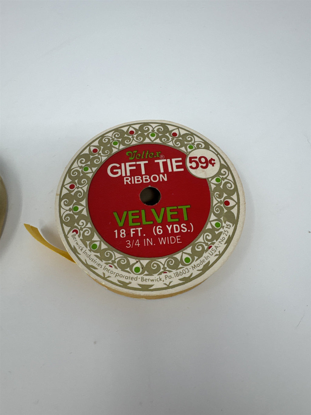 Vtg Veltex Velvet Ribbon Lot 2 Spools Gold Olive Green 3/4" Gift Tie Berwick PA