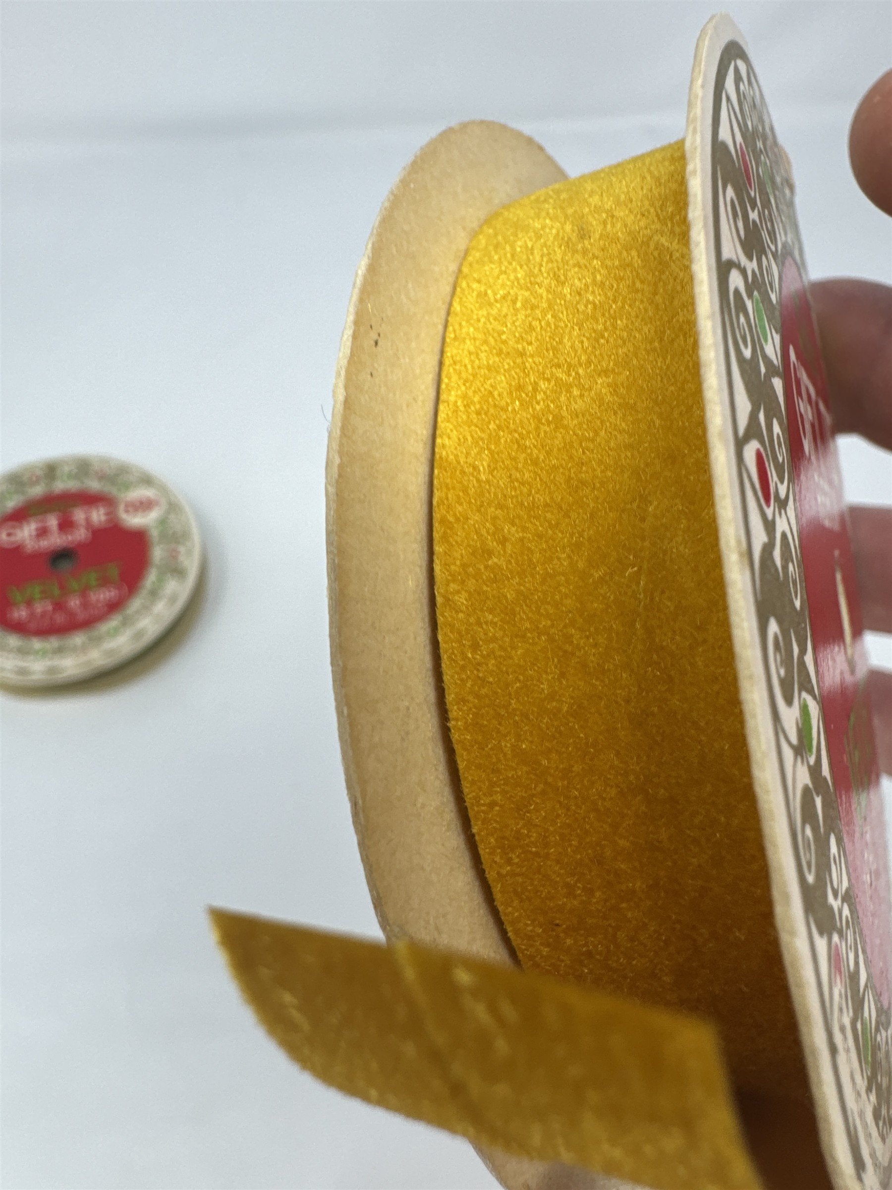 Vtg Veltex Velvet Ribbon Lot 2 Spools Gold Olive Green 3/4" Gift Tie Berwick PA