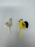 Vtg Made in Hong Kong Chicken Rooster Cake Topper Picks Plastic Bird Lot of 2