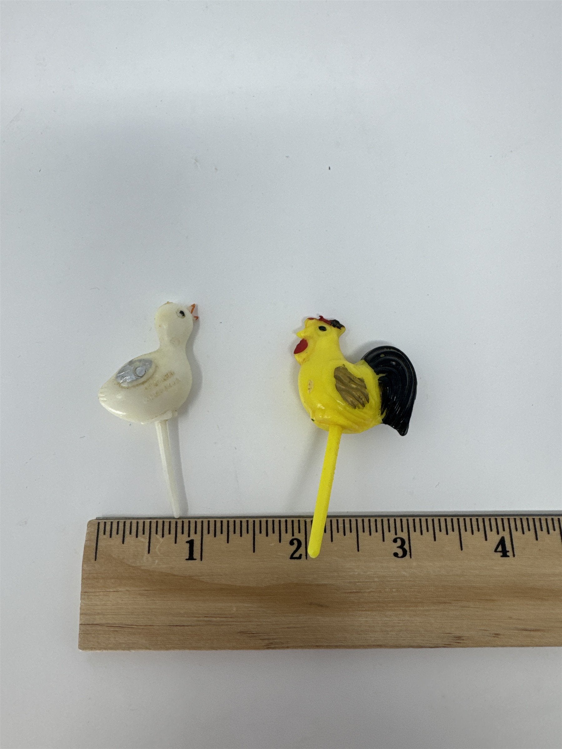 Vtg Made in Hong Kong Chicken Rooster Cake Topper Picks Plastic Bird Lot of 2