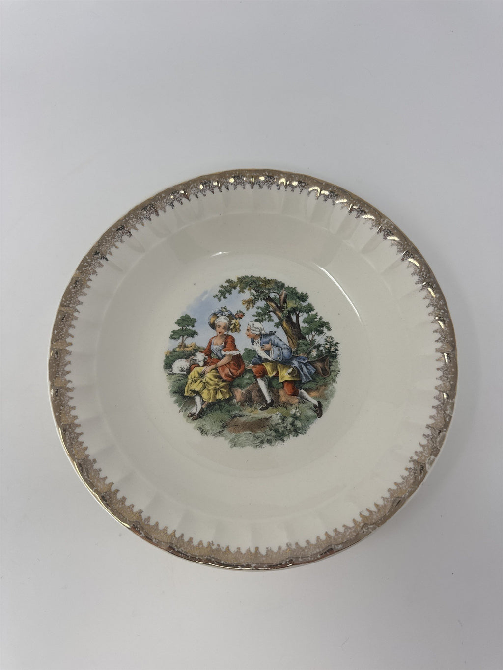 Vintage Cronin China Colonial Couple Soup Cereal Bowl 7.5" Minerva Ohio Gold