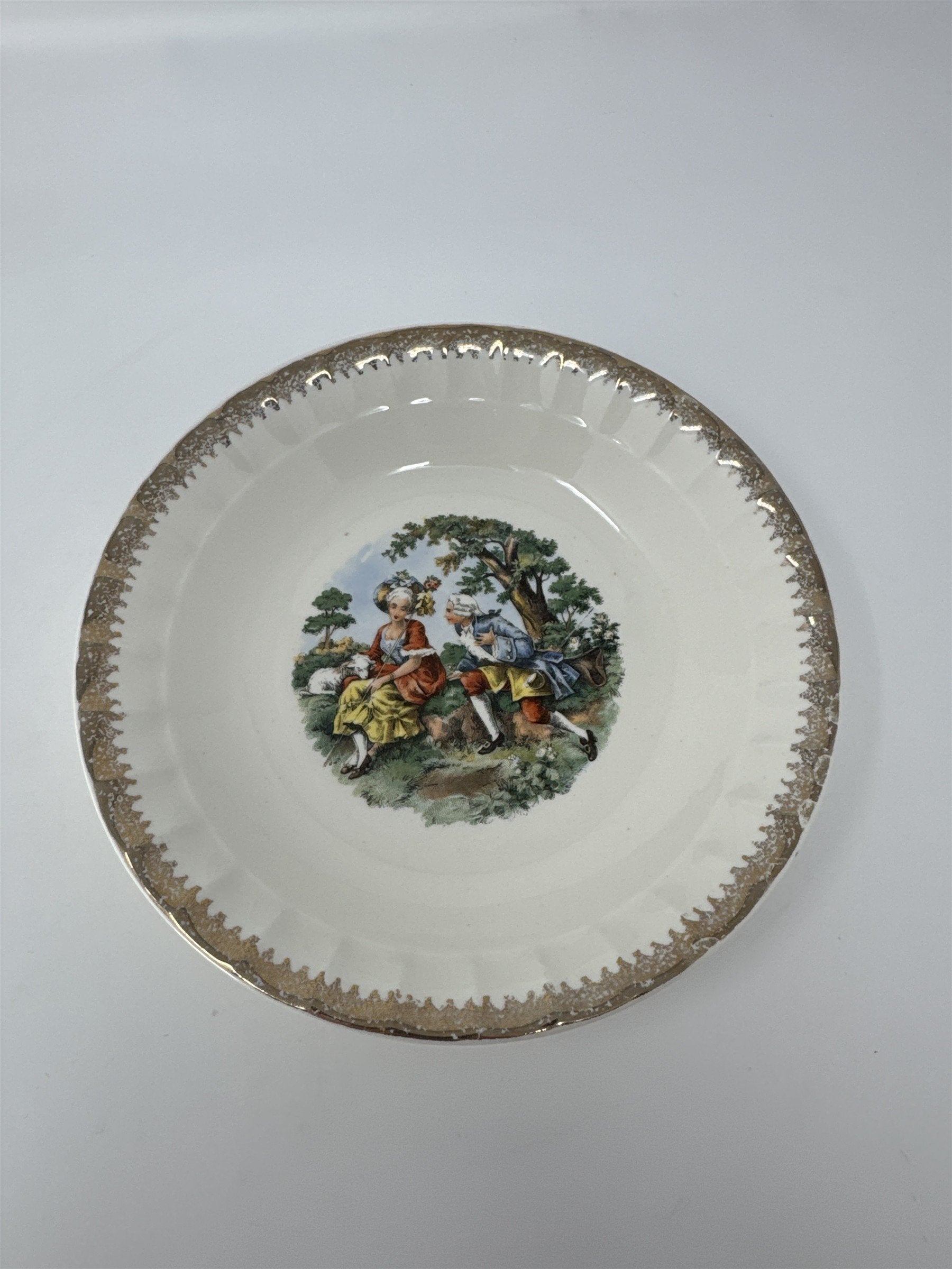 Vintage Cronin China Colonial Couple Soup Cereal Bowl 7.5" Minerva Ohio Gold