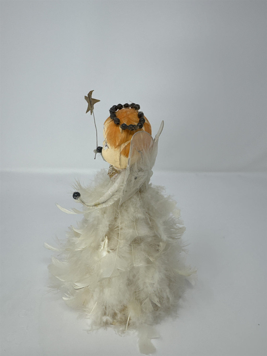 Vintage Japan Spun Cotton Feather Angel Christmas Ornament 8" Star Wand Kitsch