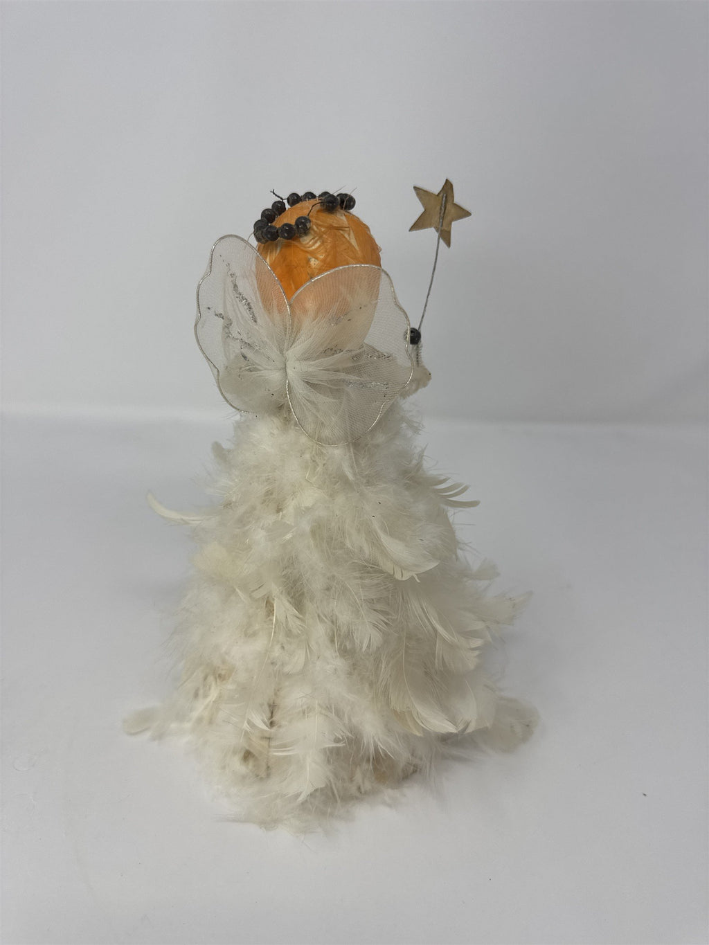 Vintage Japan Spun Cotton Feather Angel Christmas Ornament 8" Star Wand Kitsch