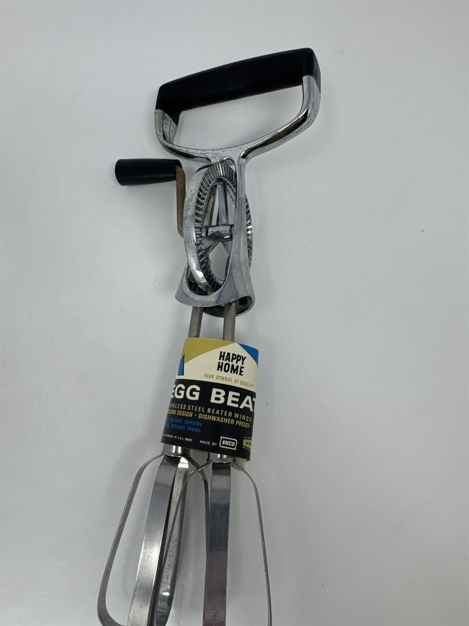 Vintage Ekco Happy Home Egg Beater Hand Mixer Stainless Steel Woolworths Tag