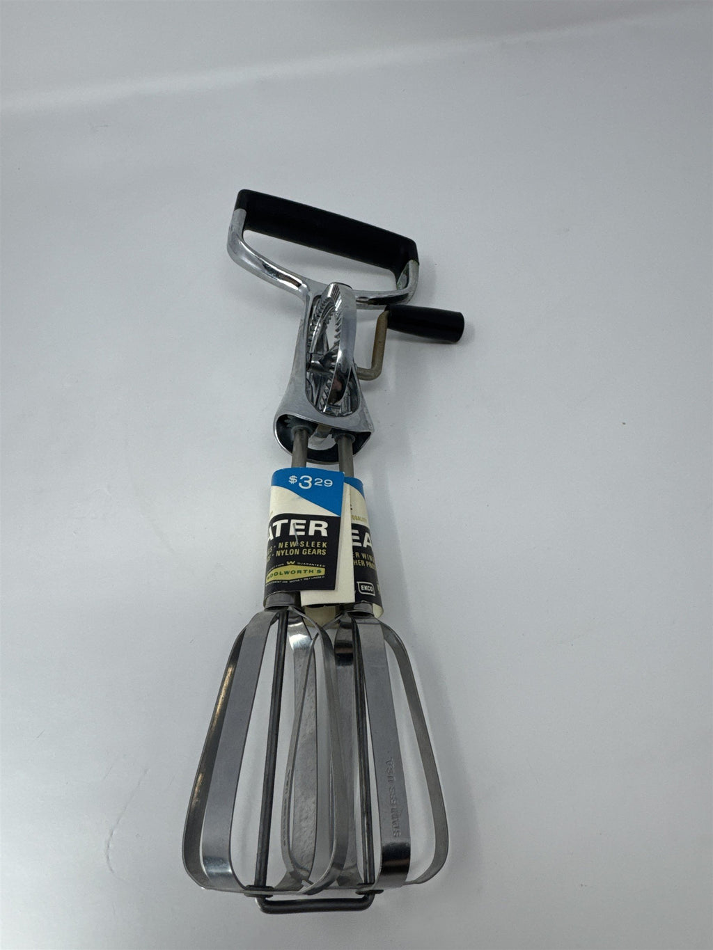Vintage Ekco Happy Home Egg Beater Hand Mixer Stainless Steel Woolworths Tag