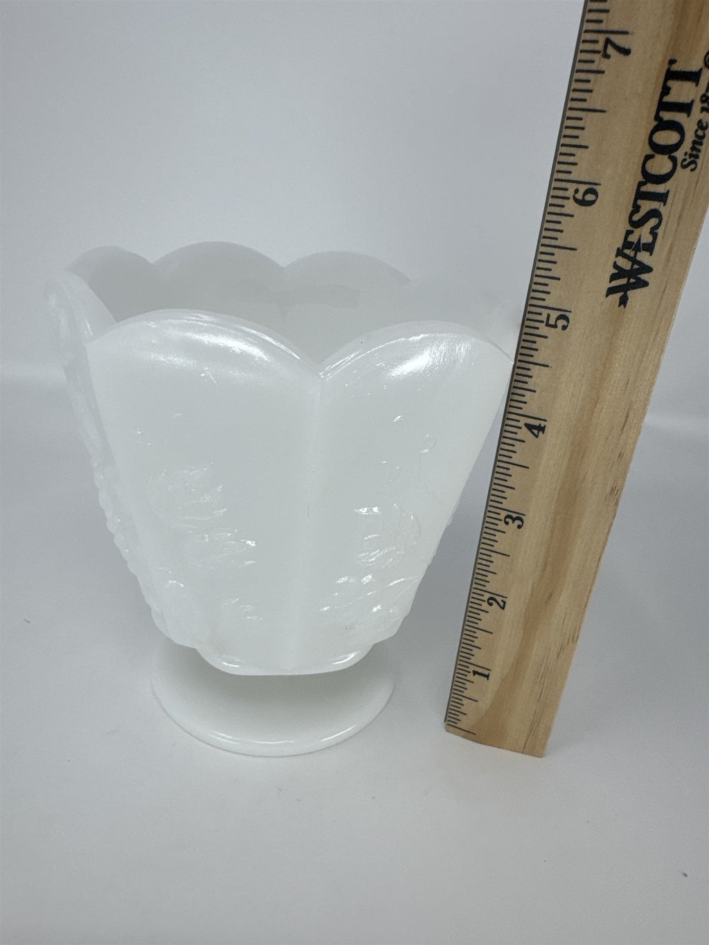Vintage E.O. Brody Milk Glass Pedestal Planter Vase Grapes Leaves Cleveland