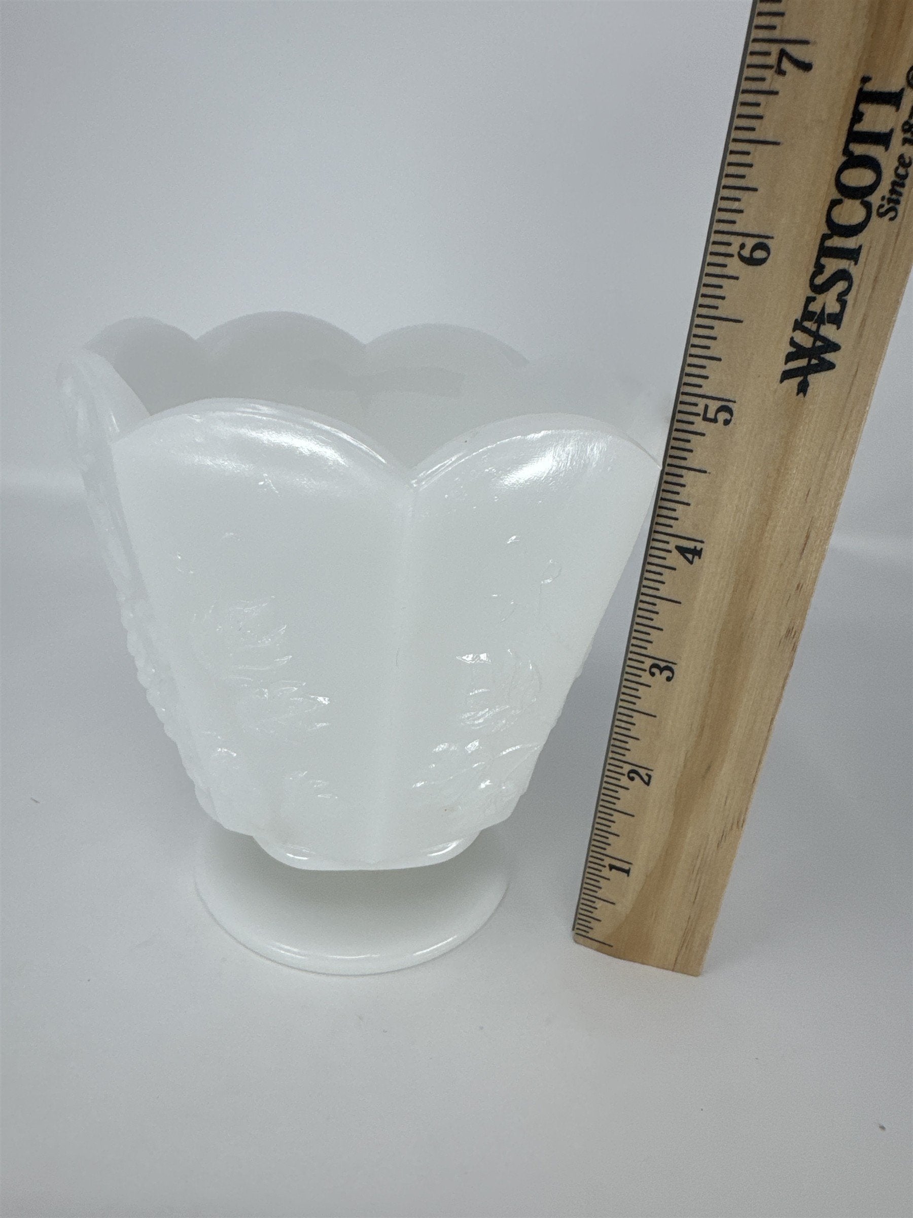 Vintage E.O. Brody Milk Glass Pedestal Planter Vase Grapes Leaves Cleveland