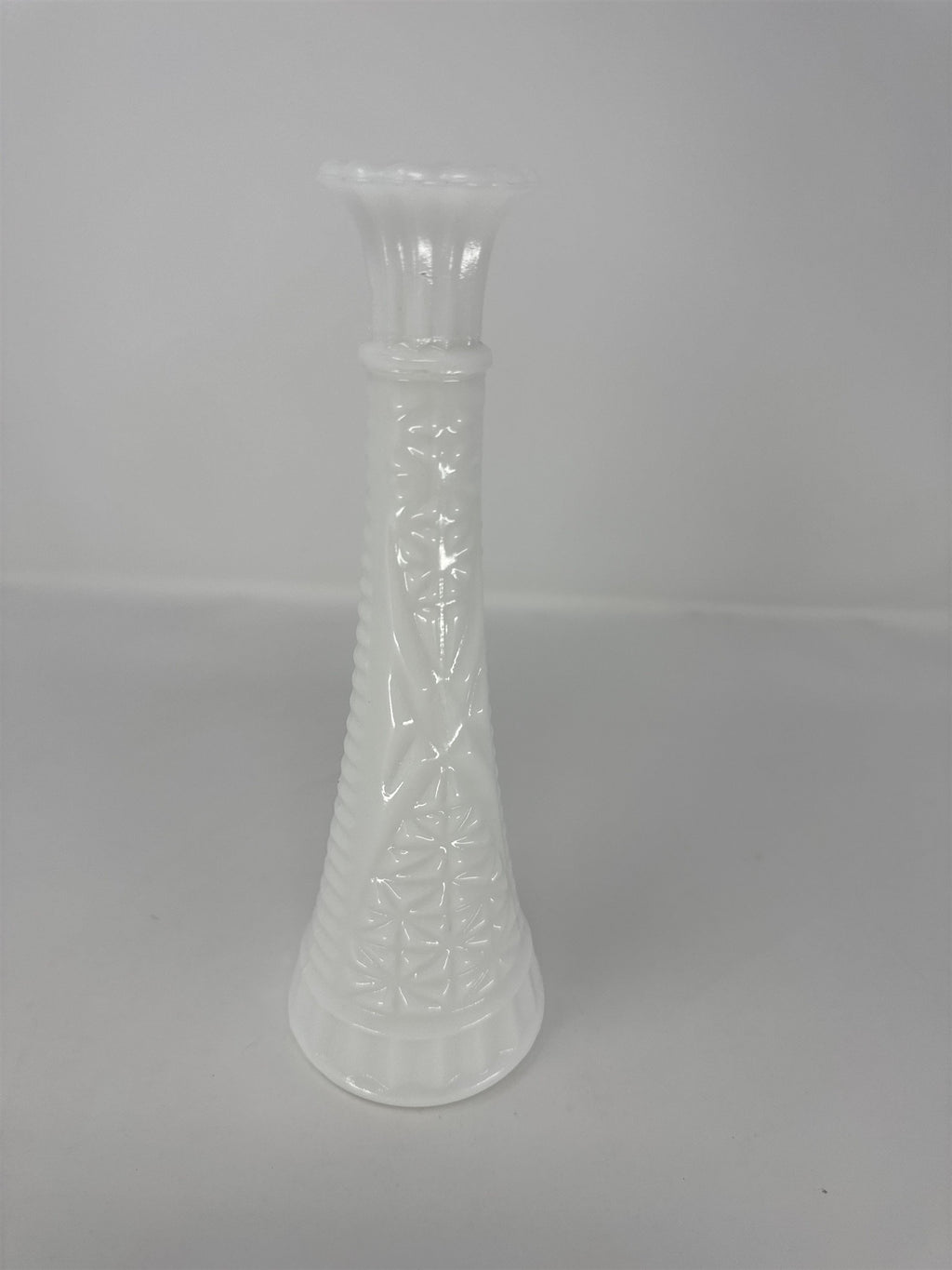 Vintage Milk Glass Bud Vase 9" Stars and Bars Diamond Pattern