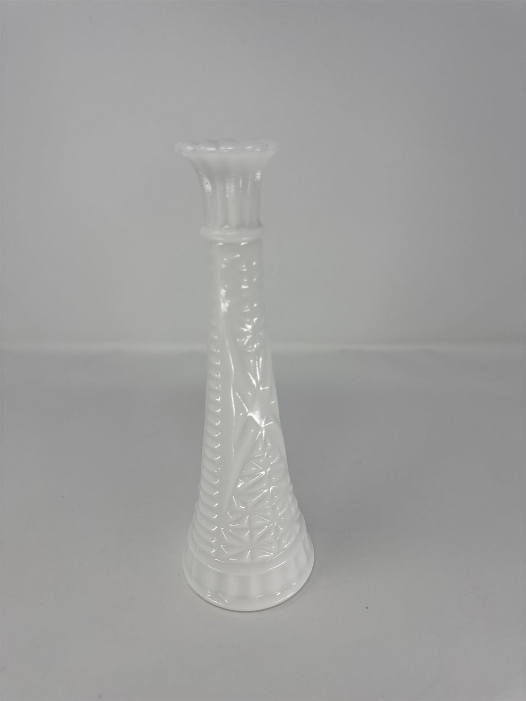 Vintage Milk Glass Bud Vase 9" Stars and Bars Diamond Pattern MCM