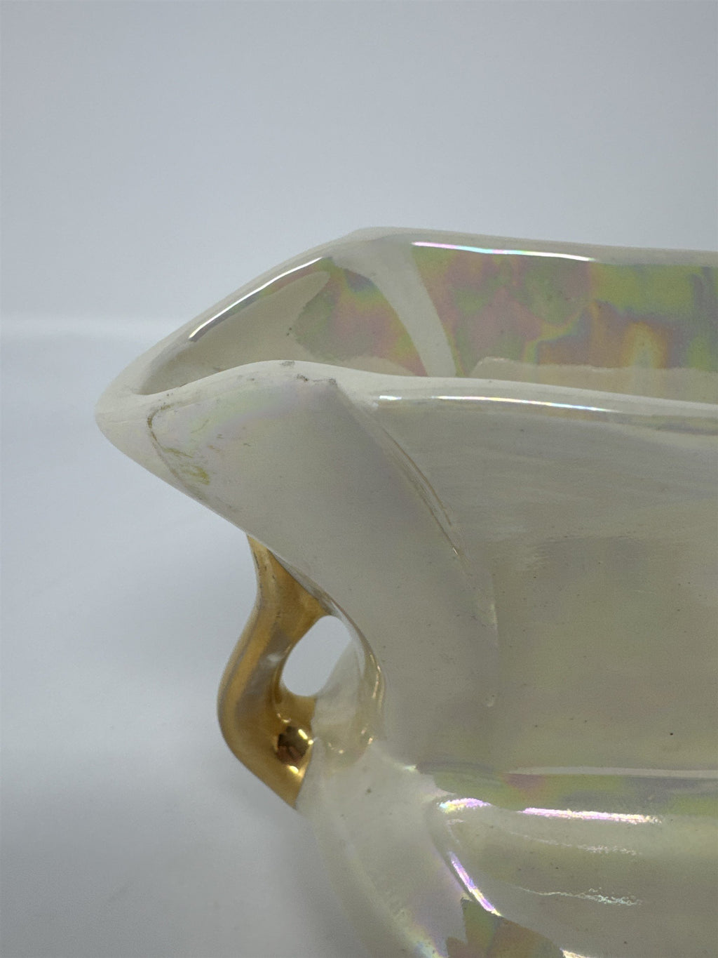 Vintage Pearl Lusterware Planter Vase Iridescent Gold Handles Trophy Urn
