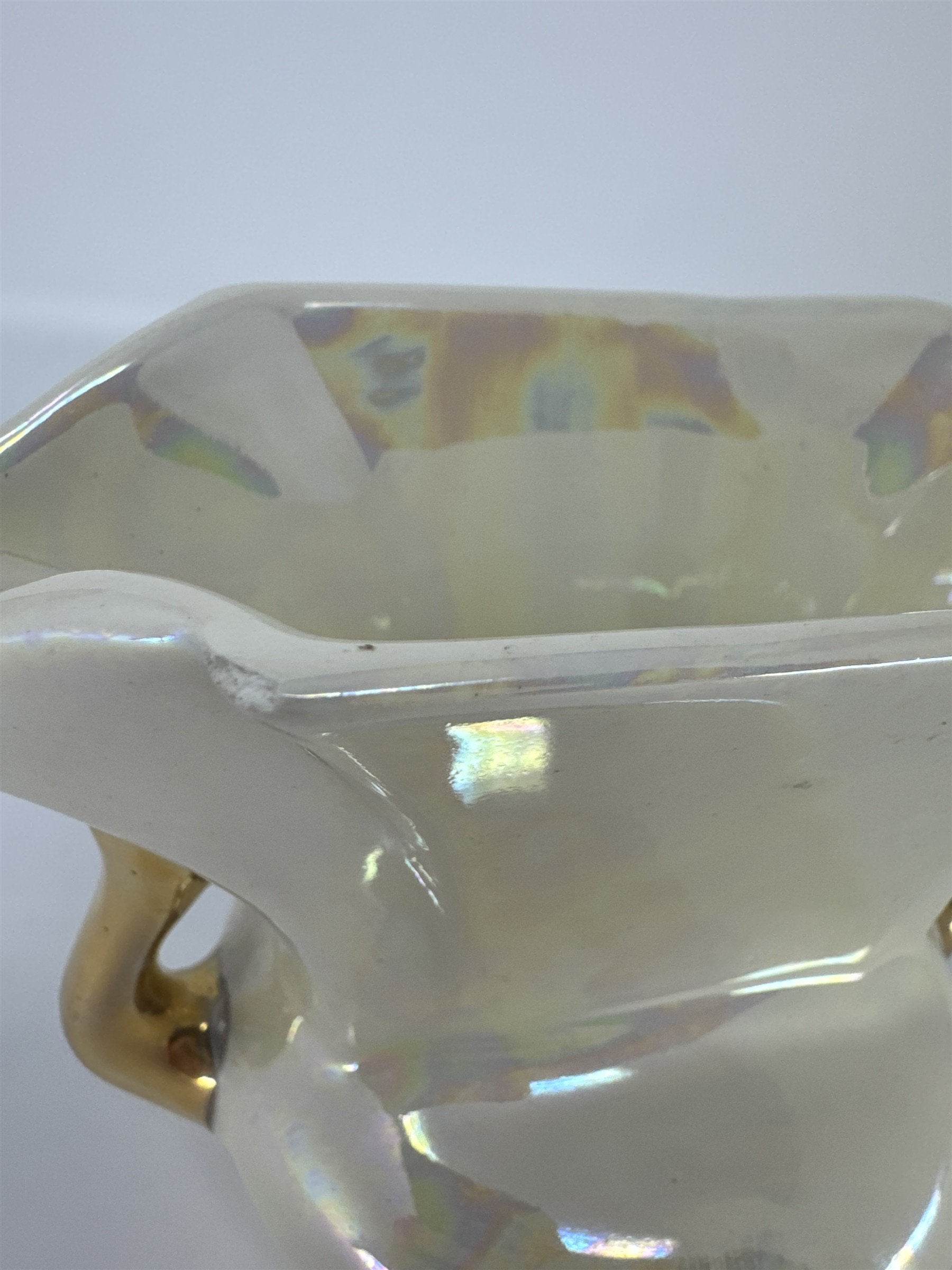 Vintage Pearl Lusterware Planter Vase Iridescent Gold Handles Trophy Urn