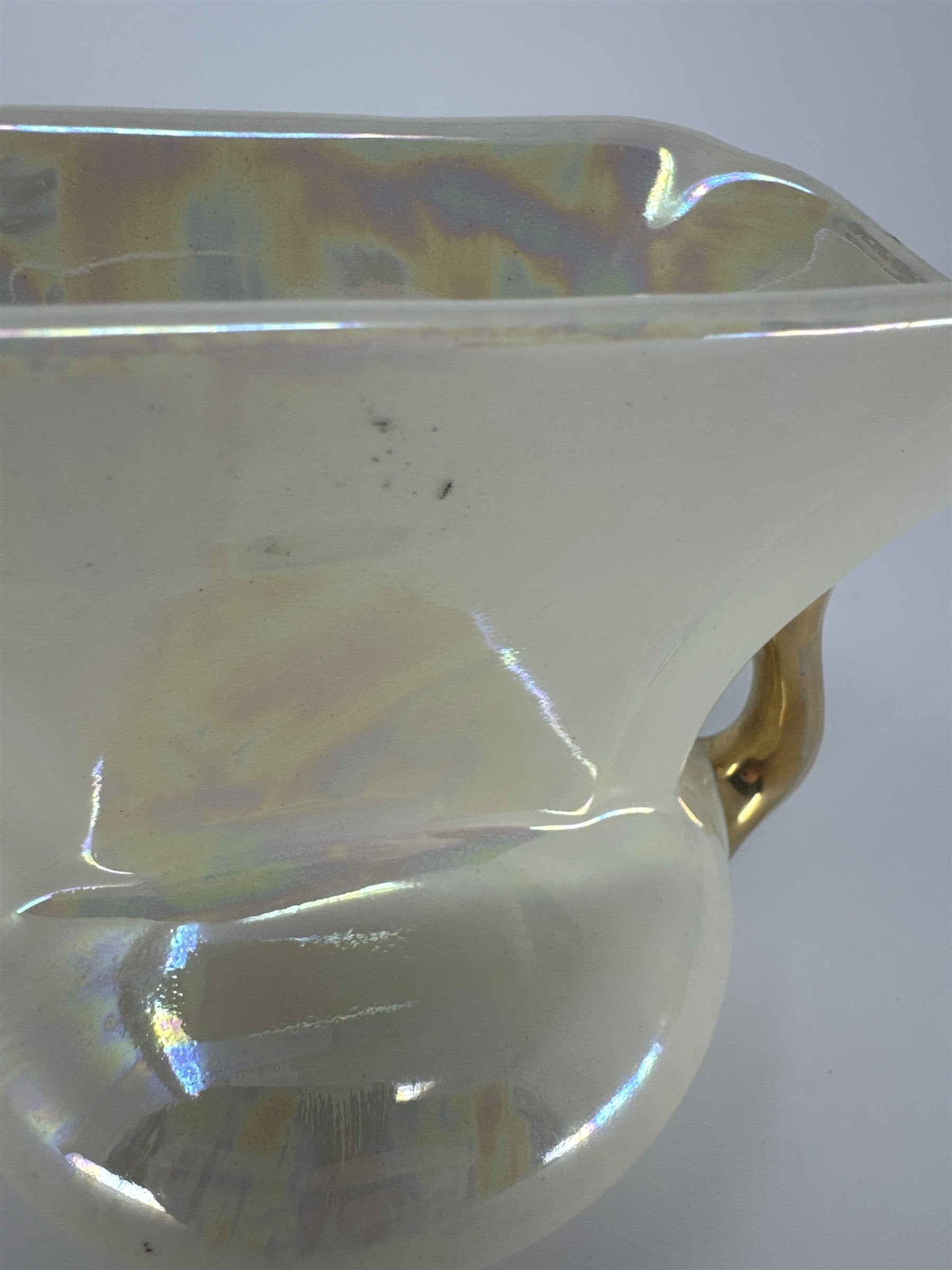 Vintage Pearl Lusterware Planter Vase Iridescent Gold Handles Trophy Urn