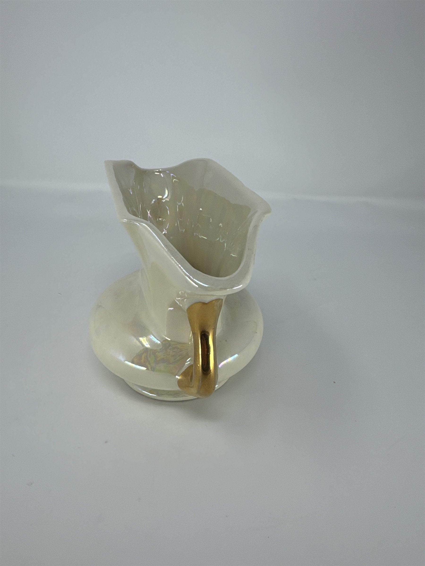 Vintage Pearl Lusterware Planter Vase Iridescent Gold Handles Trophy Urn