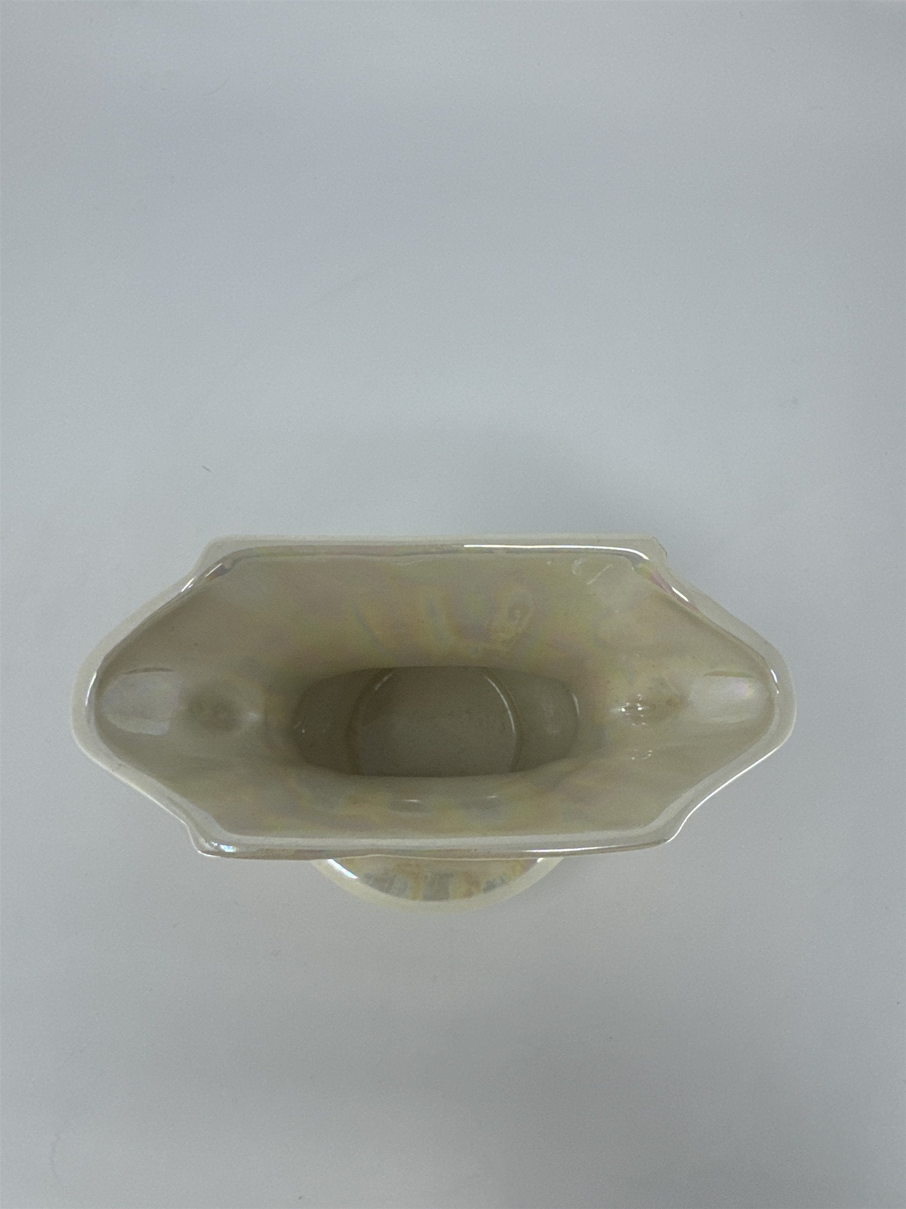 Vintage Pearl Lusterware Planter Vase Iridescent Gold Handles Trophy Urn