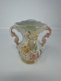Vintage Brazil Majolica Style Lusterware Bud Vase Iridescent Floral Pink Hand