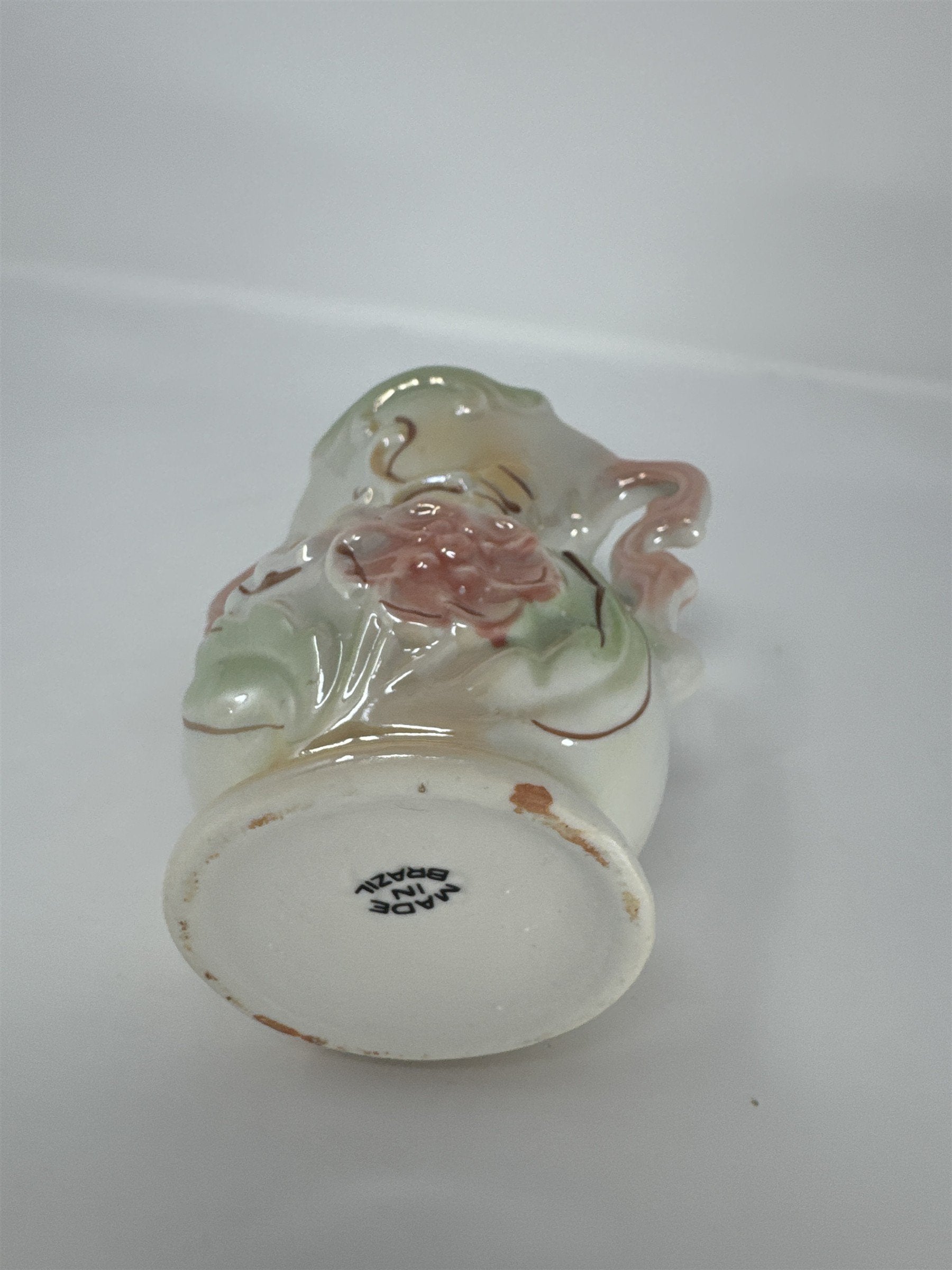 Vintage Brazil Majolica Style Lusterware Bud Vase Iridescent Floral Pink Hand