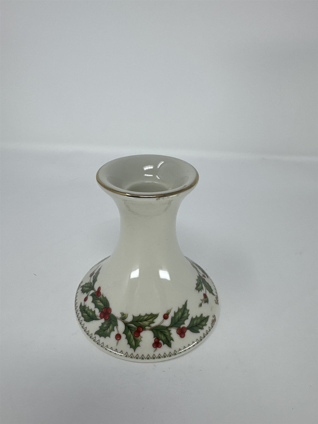 Vintage 1993 The Cellar Ivory Holly Candlestick Christmas Japan Gold Trim