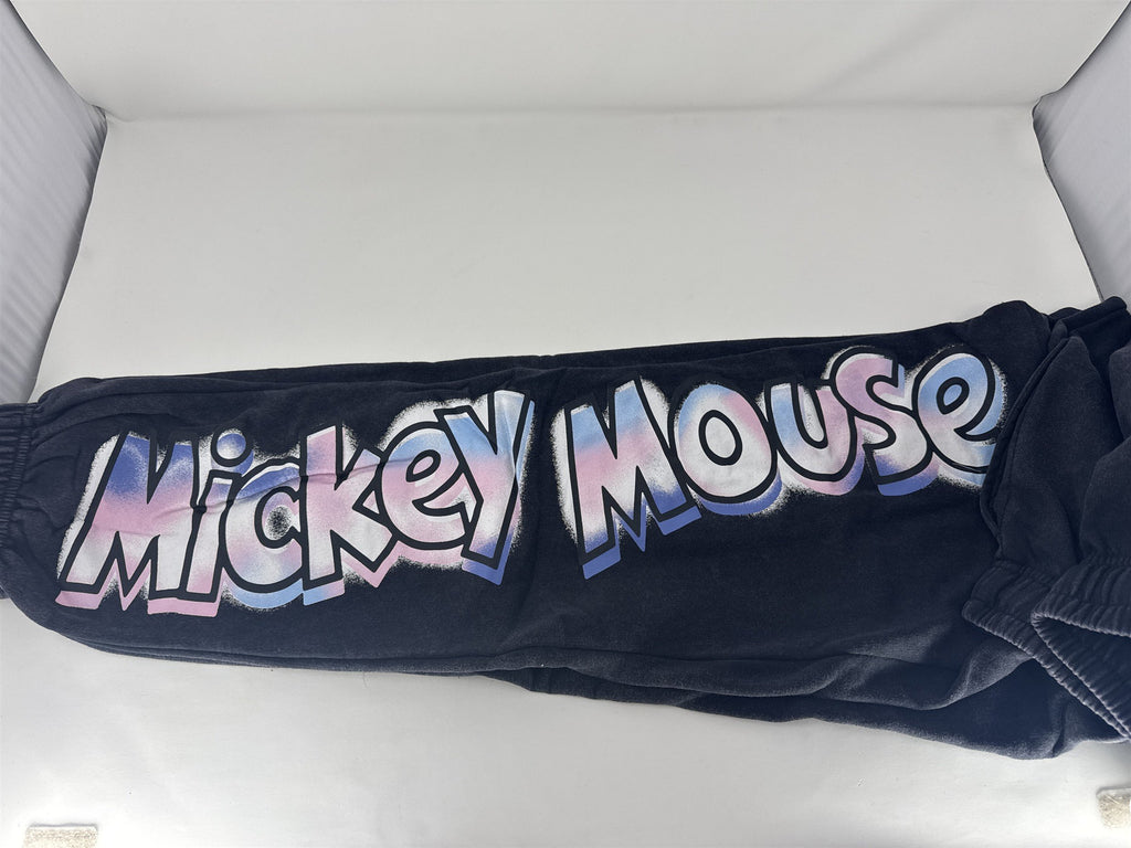 Disney Mickey Mouse Joggers Men's Medium Charcoal Mineral Wash Spellout NWT