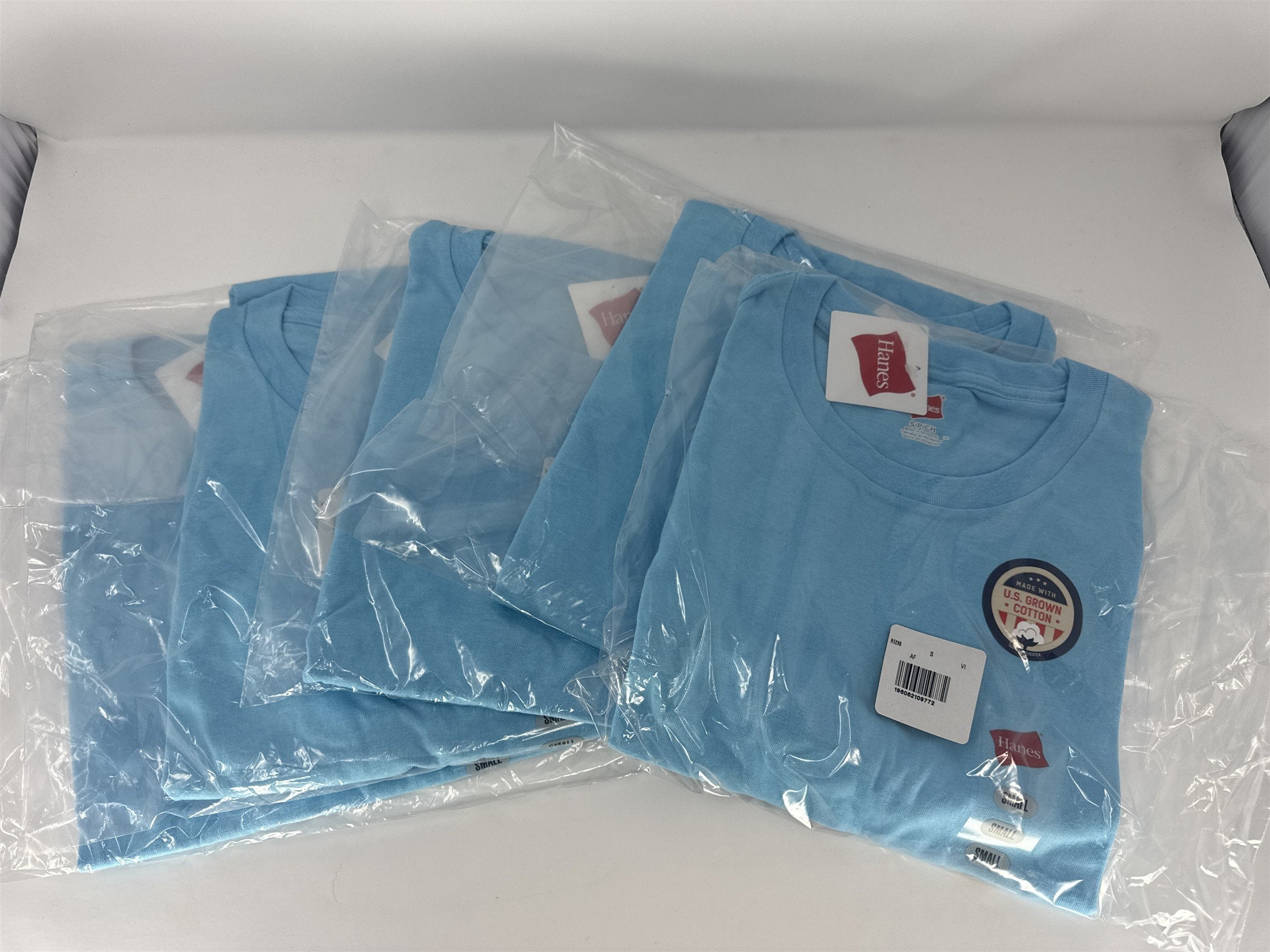 Lot of 5 Hanes Essentials Men's T-Shirts Small S Blue Horizon Cotton Crew Neck