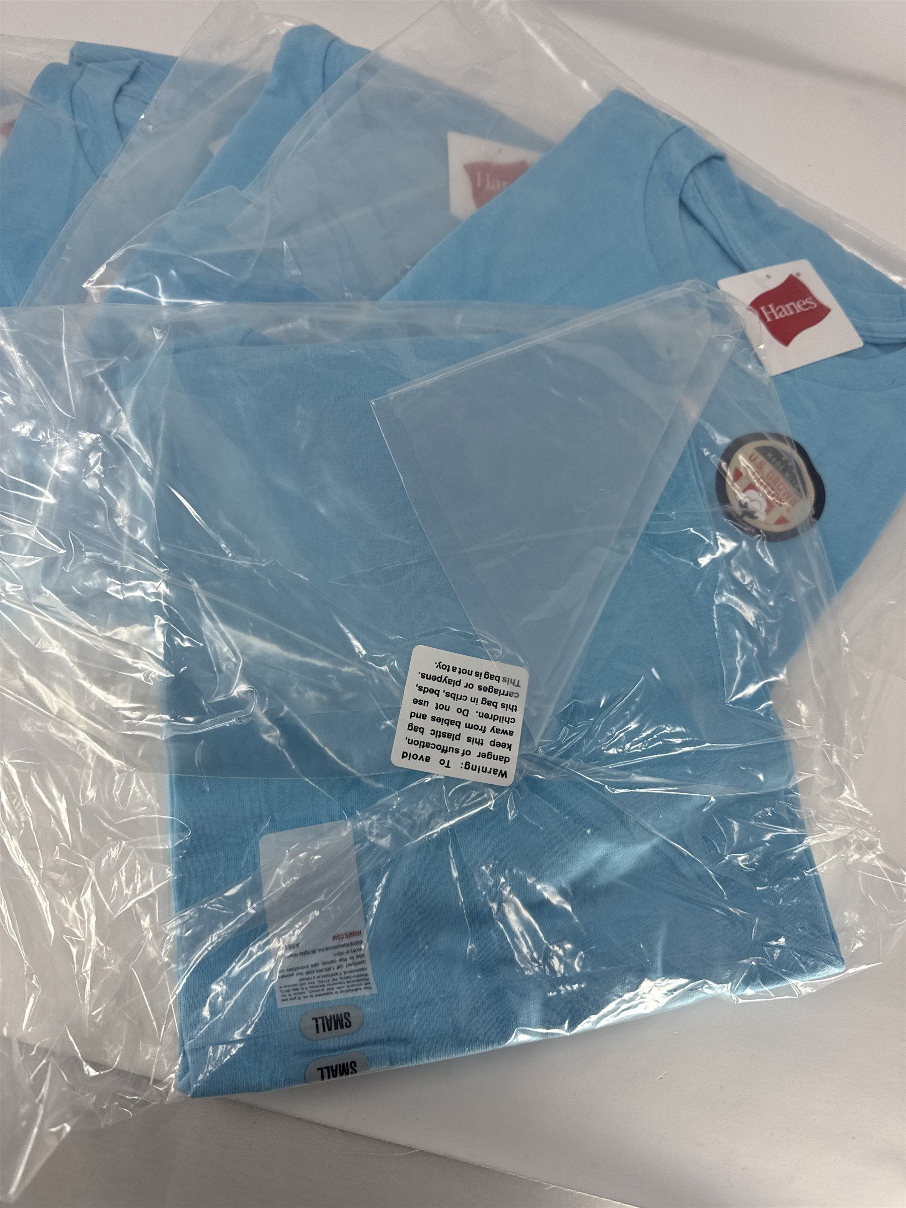 Lot of 5 Hanes Essentials Men's T-Shirts Small S Blue Horizon Cotton Crew Neck