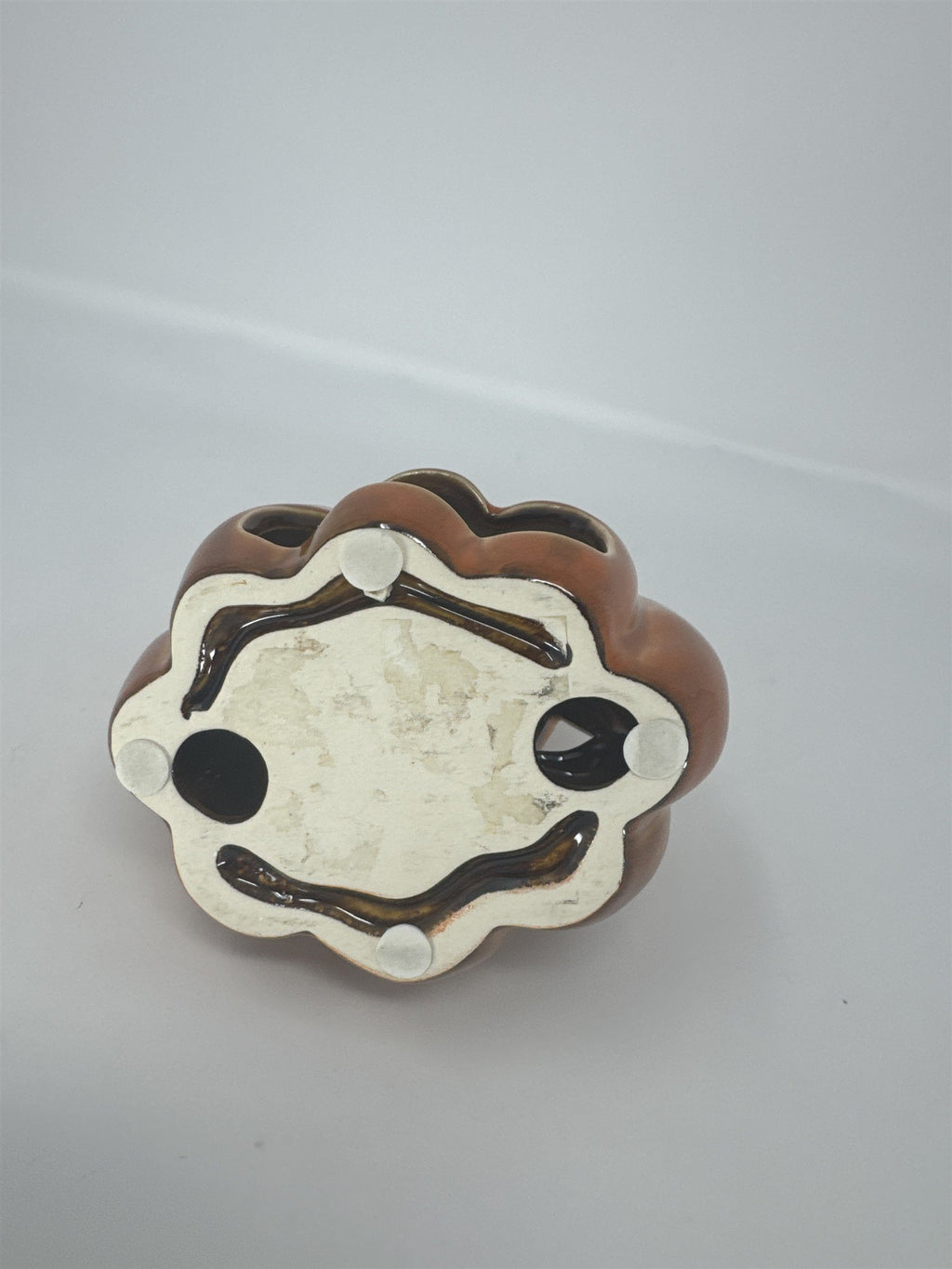 Vintage Ceramic Pumpkin Votive Candle Holder Jack O' Lantern Treats Orange Glaze