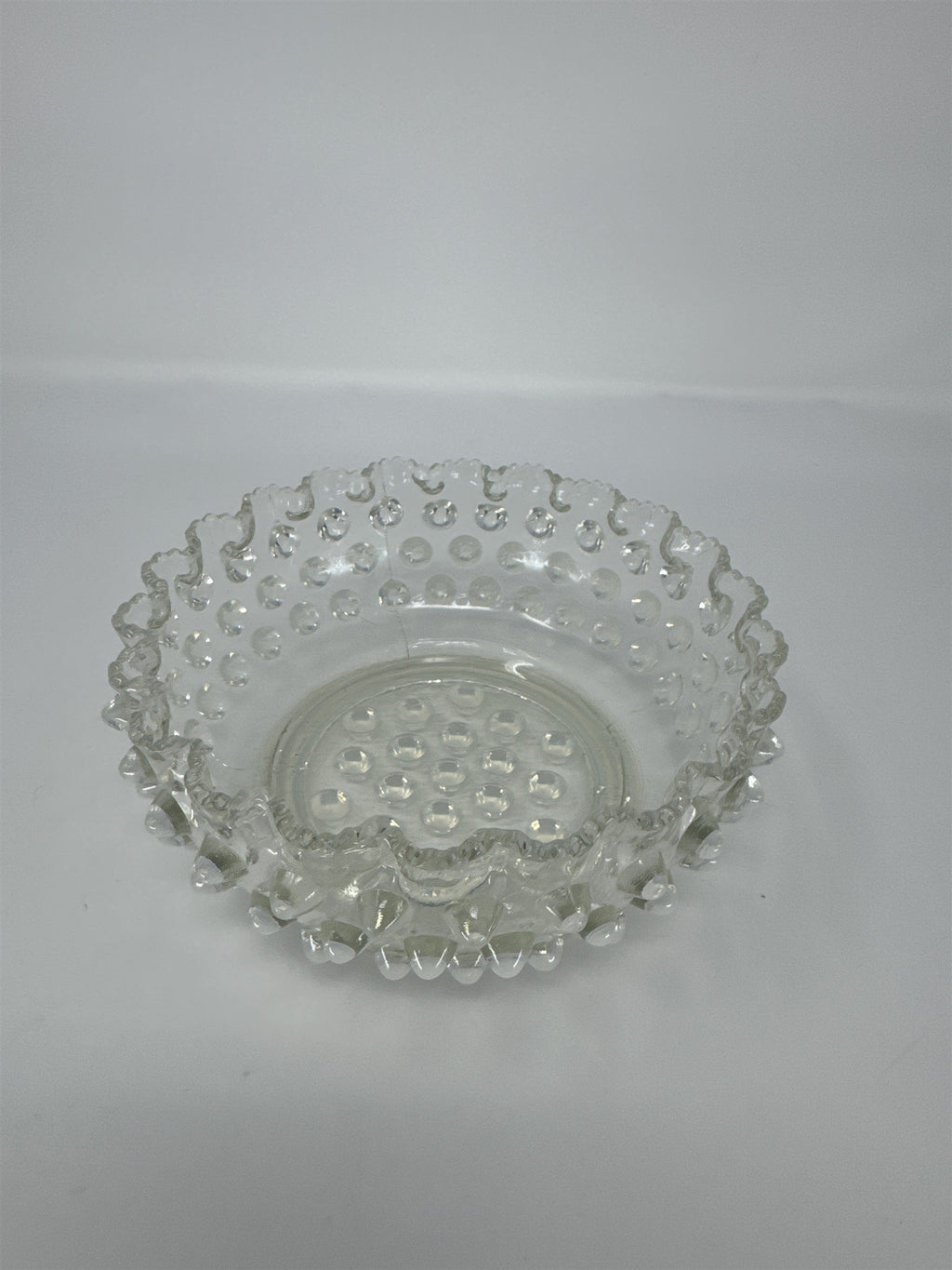 Vtg Clear Hobnail Glass Bowl Ruffled Crimped Rim Candy Nut Dish EAPG Style