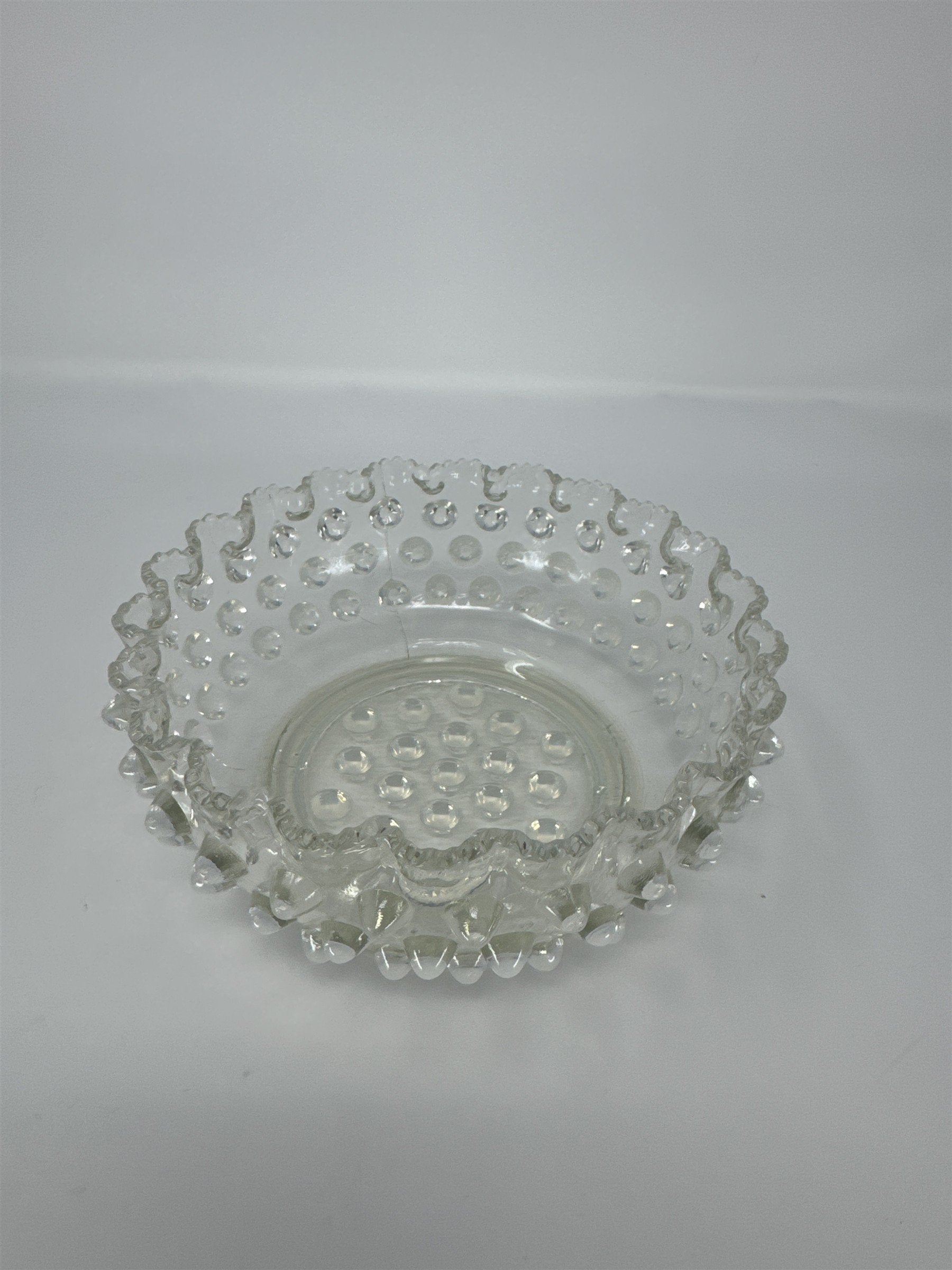 Vtg Clear Hobnail Glass Bowl Ruffled Crimped Rim Candy Nut Dish EAPG Style