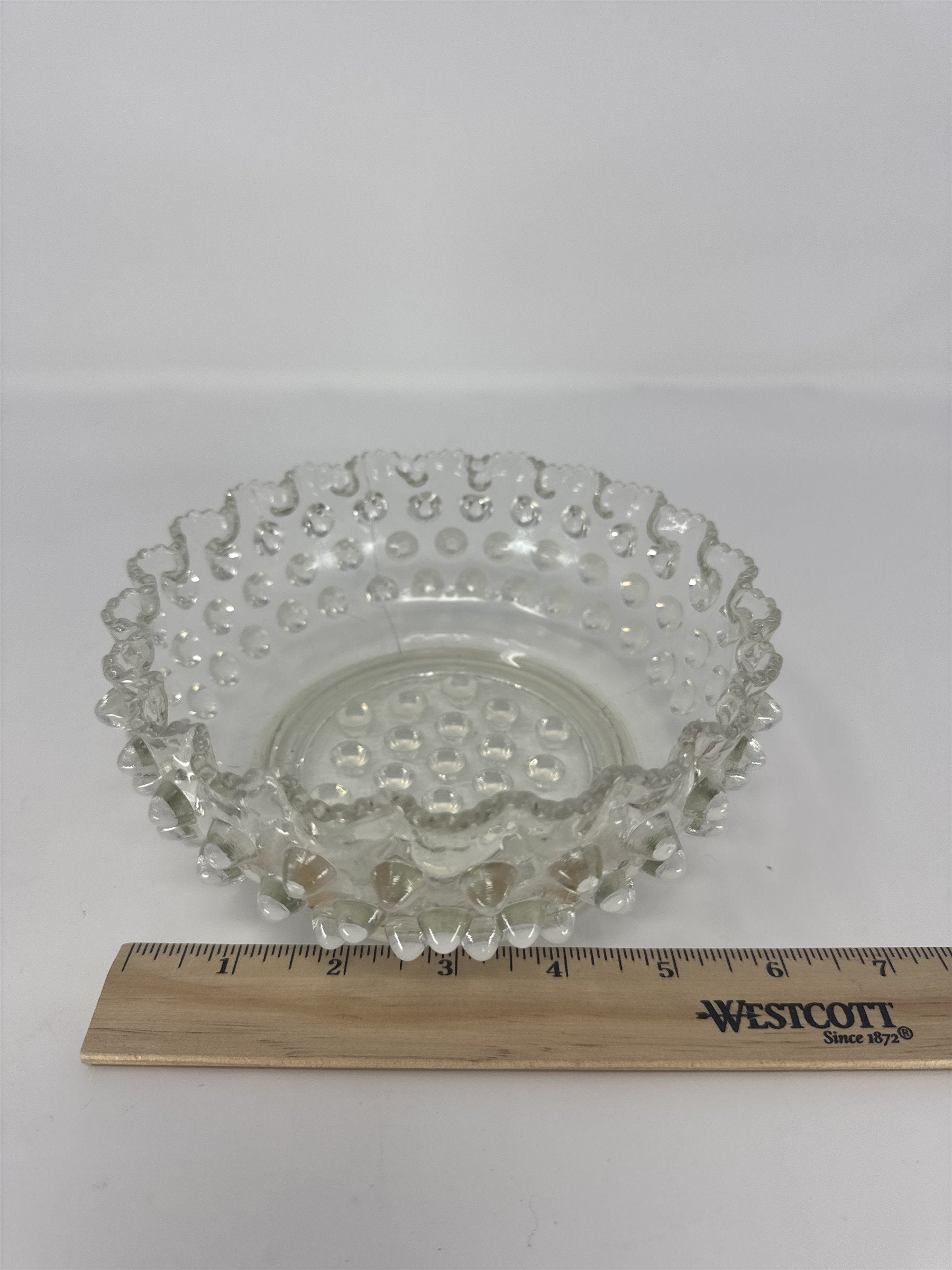 Vtg Clear Hobnail Glass Bowl Ruffled Crimped Rim Candy Nut Dish EAPG Style