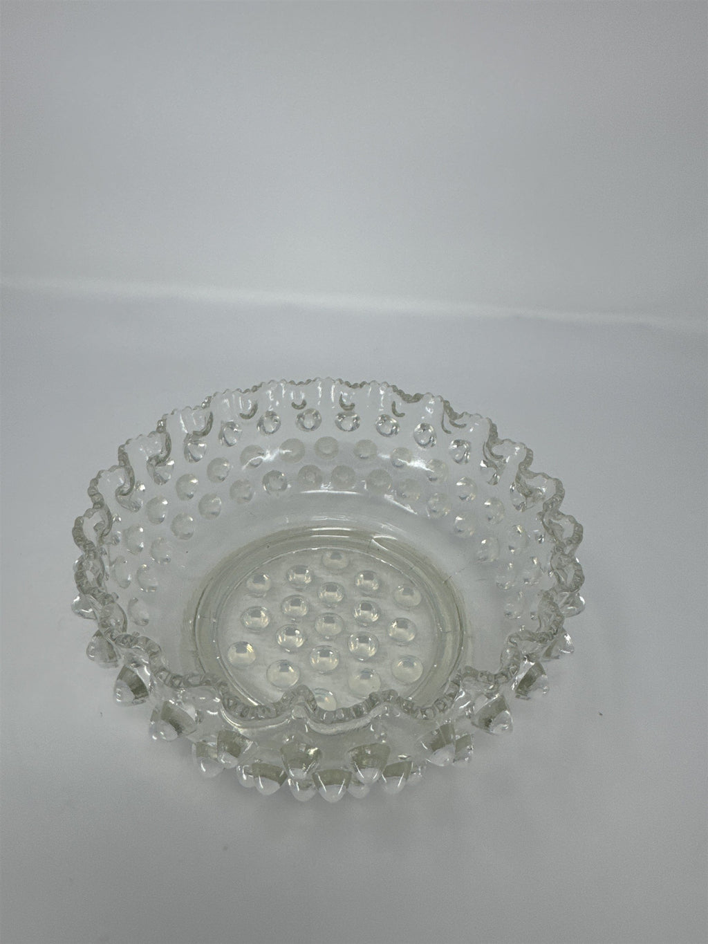 Vtg Clear Hobnail Glass Bowl Ruffled Crimped Rim Candy Nut Dish EAPG Style