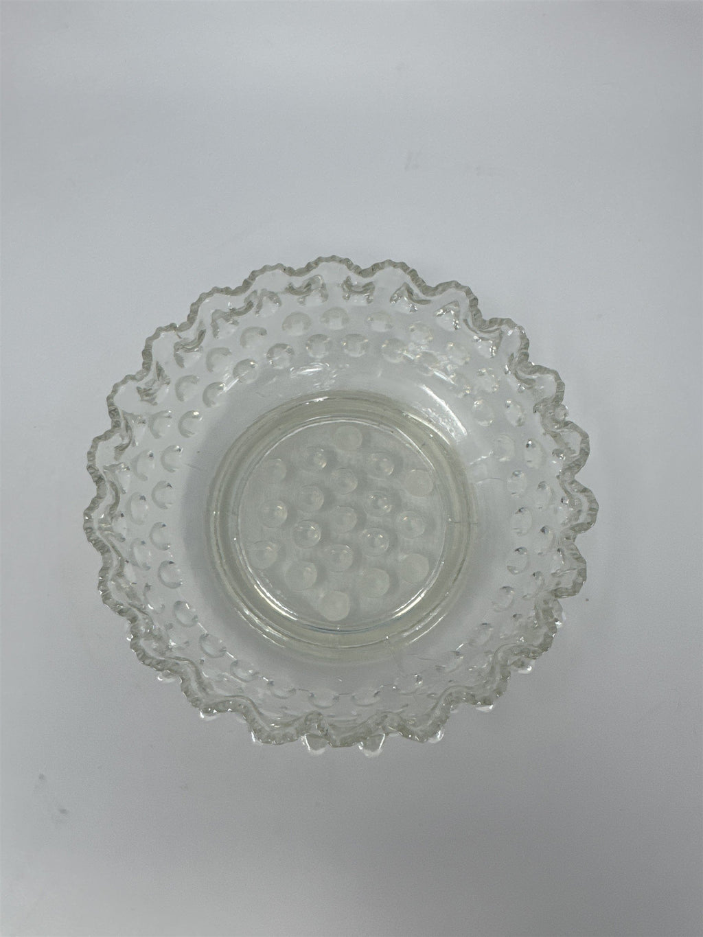 Vtg Clear Hobnail Glass Bowl Ruffled Crimped Rim Candy Nut Dish EAPG Style