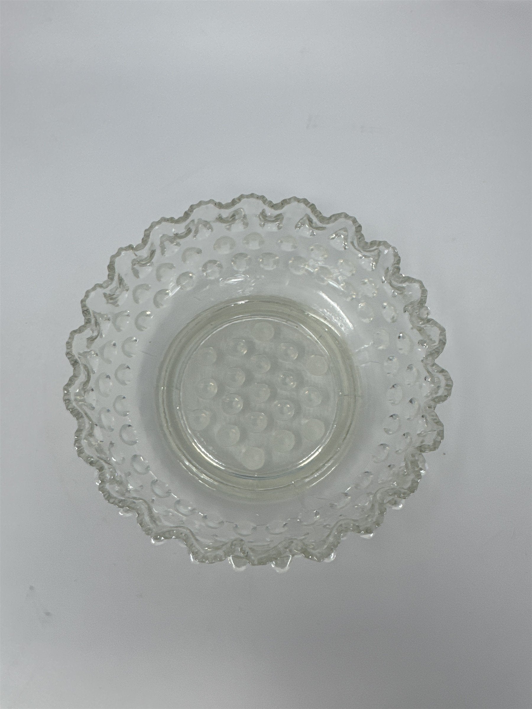 Vtg Clear Hobnail Glass Bowl Ruffled Crimped Rim Candy Nut Dish EAPG Style