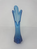 Vintage MCM Blue Swung Glass Vase 5 Finger Stretch Bud Vase Mid Century 10.5"