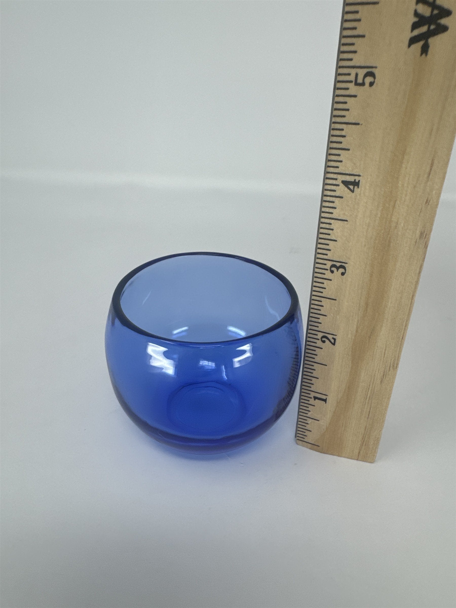 Vintage Blue Hand Blown Glass Votive Candle Holder Cobalt MCM