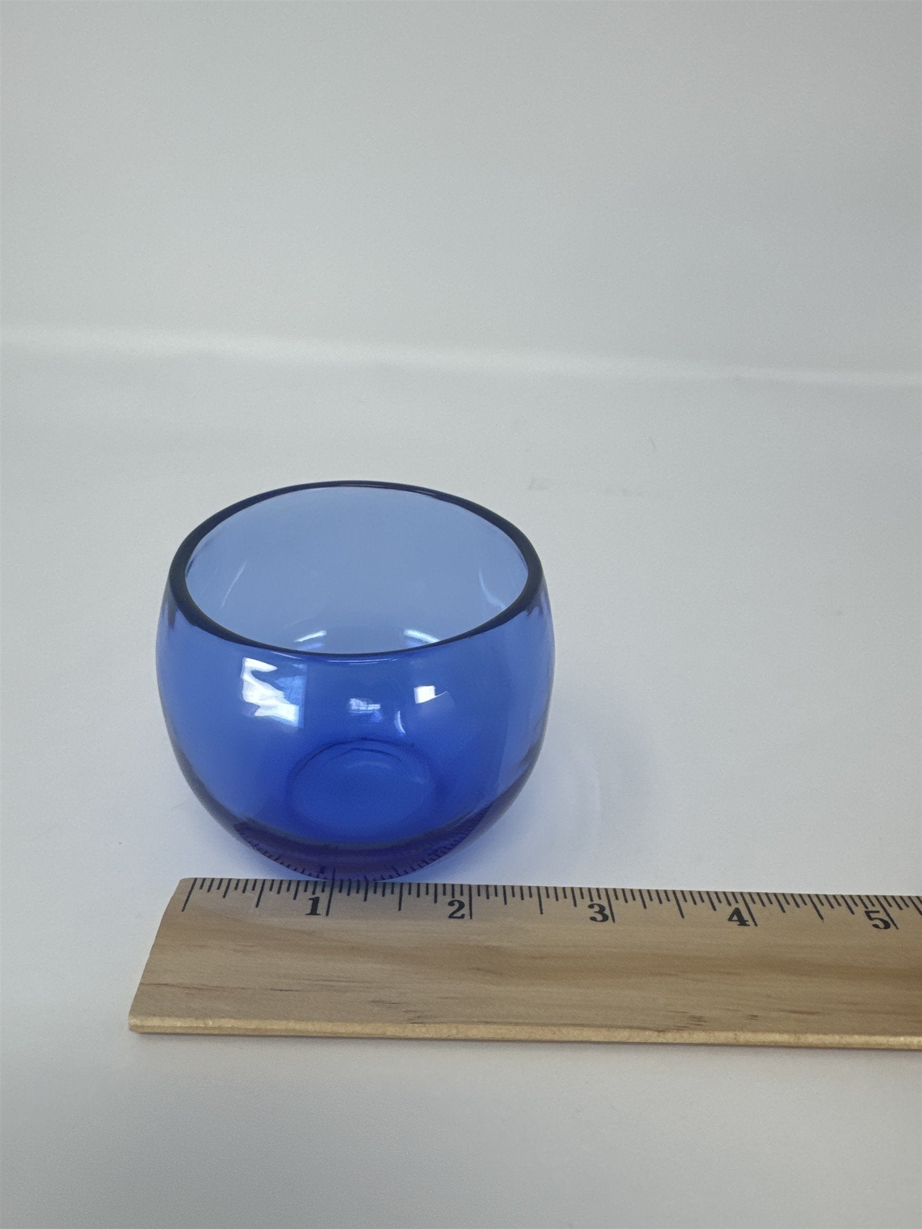 Vintage Blue Hand Blown Glass Votive Candle Holder Cobalt MCM